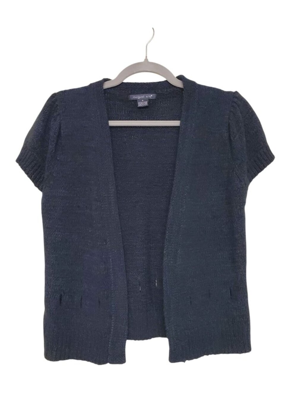 August Silk Women's Black Short Sleeve Acrylic Knit Open Front Cardigan Size M